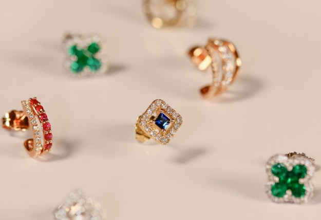 Assorted natural diamond and gemstone jewelry pieces from a jewelry store in Hong Kong